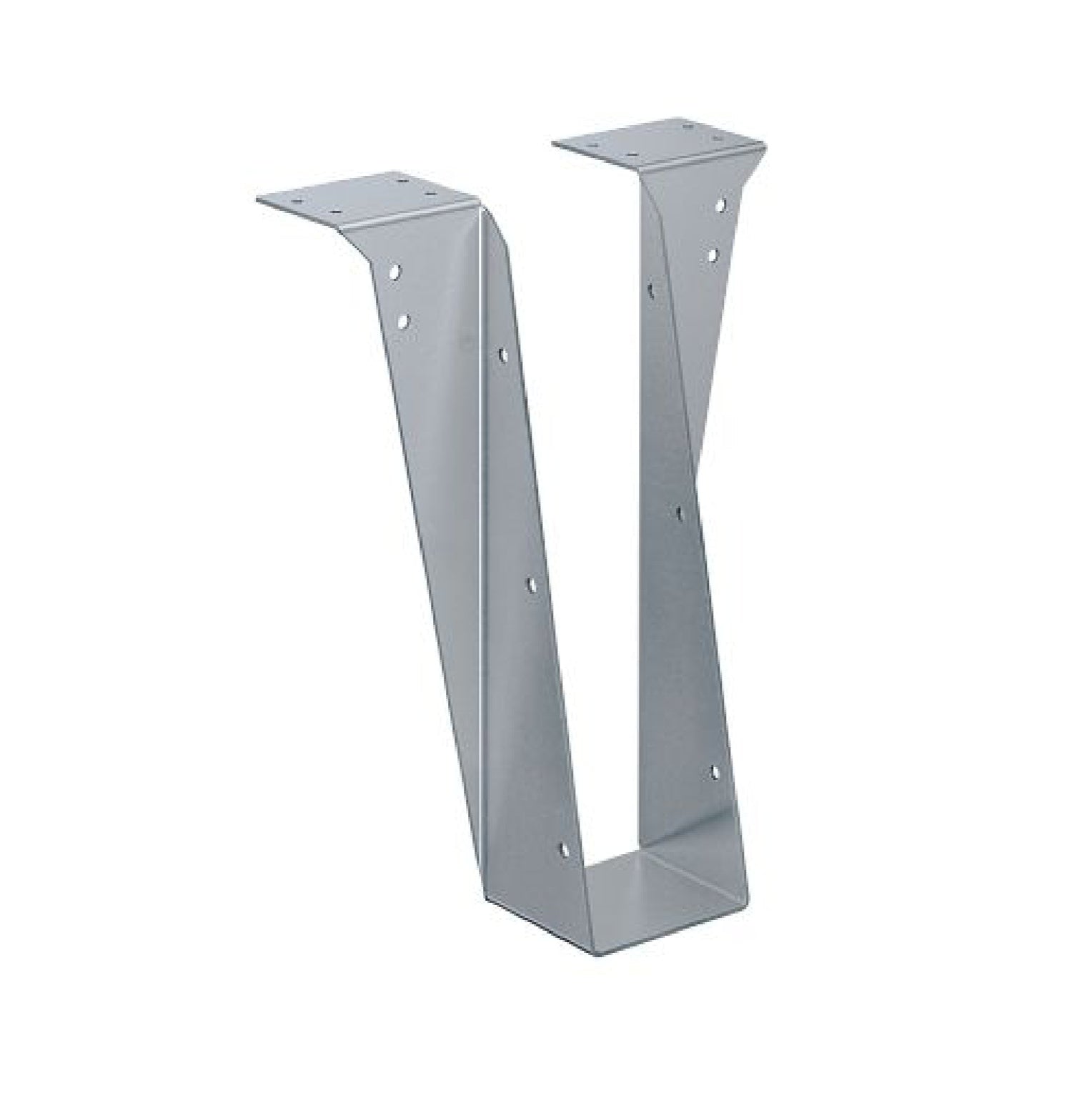 The SIMPSON STRONG-TIE S/B2.12/8 2-1/8 x 8 Light Gauge Steel Hanger by Simpson Strong-Tie is a V-shaped metal hanger with multiple holes for screws or nails, designed to support wooden beams. It features a top-flange design and is pictured against a plain white background.