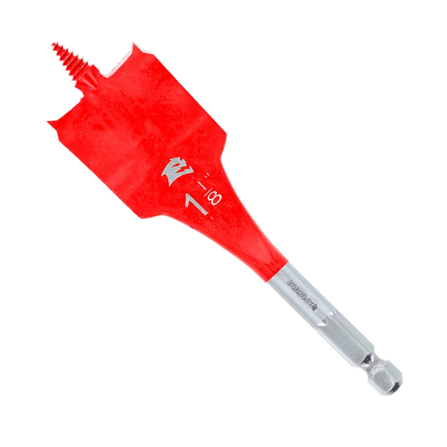 The DIABLO DSP1070 Spade Bit for Wood features a SPEED-TIP™ design with a red pointed screw tip marked 1 and small text. Its metallic hexagonal base ensures secure drill fitting, and the white background enhances its functionality from the trusted Diablo brand.