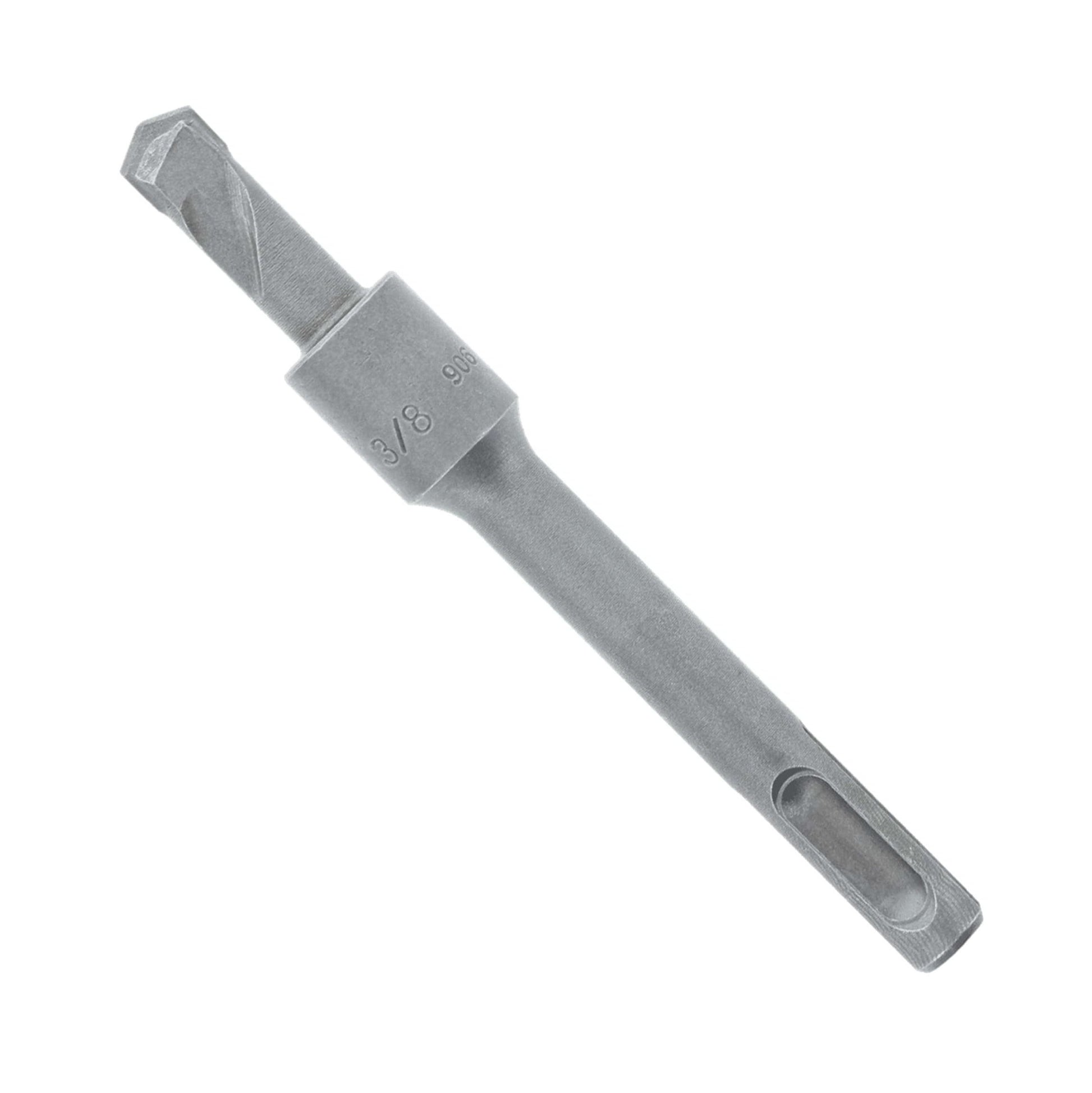 The Diablo DMAST1010 3/8 in. x 1-1/16 in. SDS-Plus 2-Cutter Carbide-Tipped Hammer Stop Bit, designed for precise concrete drilling, features a unique carbide tip and fits SDS-Plus rotary hammers, positioned diagonally on a plain white background showcasing its durability.