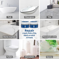 The Fefandas Tub and Fiberglass Shower Repair Kit offers a 3.7oz solution for repairing cracks, holes, chips, dents, scratches, and marks on various surfaces like tub, fiberglass, tile, and stone marble—ideal for fixing your damaged shower.