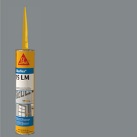 A 10.1 oz SIKA Sikaflex 15LM Elastomeric Sealant container has a yellow nozzle and a blue label showcasing its use for building joints by Sika, featuring images of structural applications against a plain gray background.