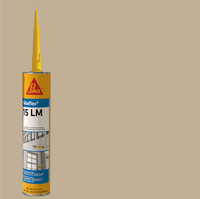 The image features a yellow SIKA Sikaflex 15LM Elastomeric Sealant 10.1 oz tube with a nozzle, set on a beige background with construction application images, emphasizing its versatility for building projects.