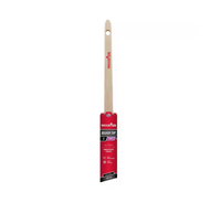 The WOOSTER Silver Tip Paint Brush, characterized by a wooden handle and white bristles, guarantees precision and smooth coverage. It features a red and black label with product information attached to the handle, elegantly displayed on a plain white background.