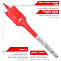 Experience the exceptional performance of the DIABLO DSP1910-S3 3-Piece Spade Bit Set for Wood, featuring meticulously labeled components: Angled Spur Cutting Edge, Optimized Curved Paddle Design, and SPEED-TIP™. Engineered by Diablo to be Impact Strong™, this set ensures cleaner holes with reduced splintering, quick chip removal, faster drilling speeds, and unmatched durability.